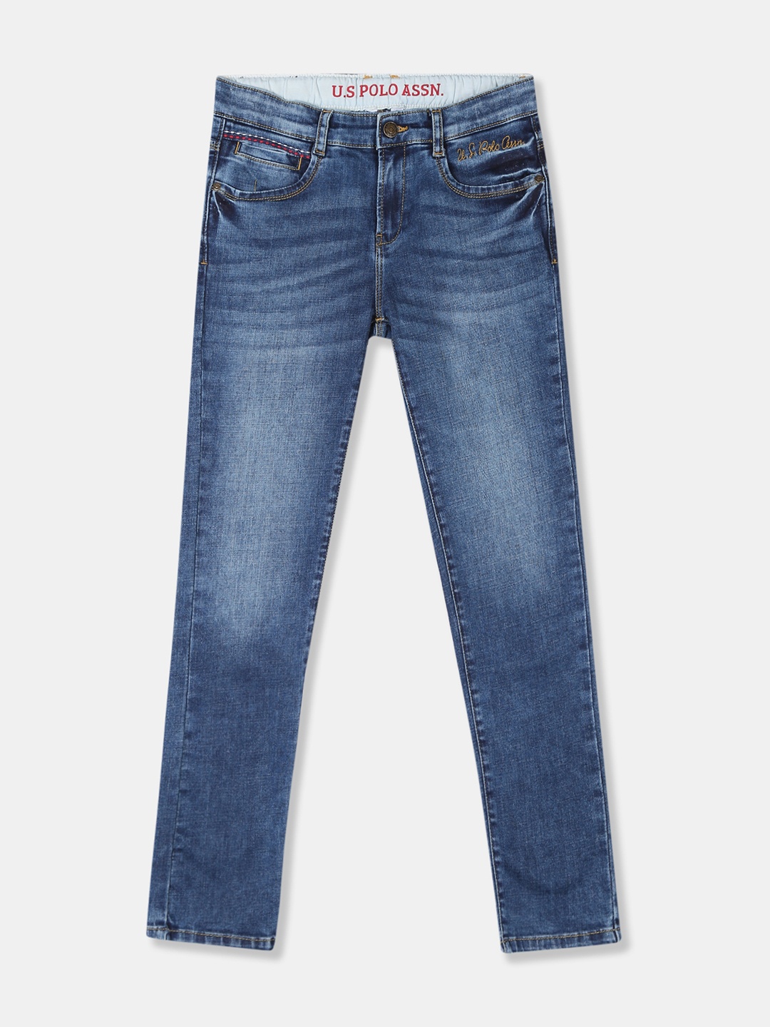 

U.S. Polo Assn. Kids Boys Blue Regular Fit Mid-Rise Clean Look Stretchable Jeans