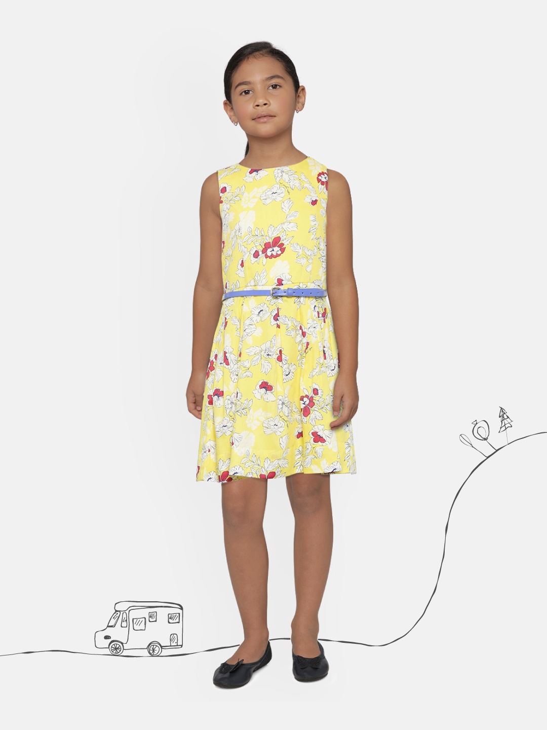 

U.S. Polo Assn. Kids Girls Yellow & White Floral Print Fit & Flare Dress