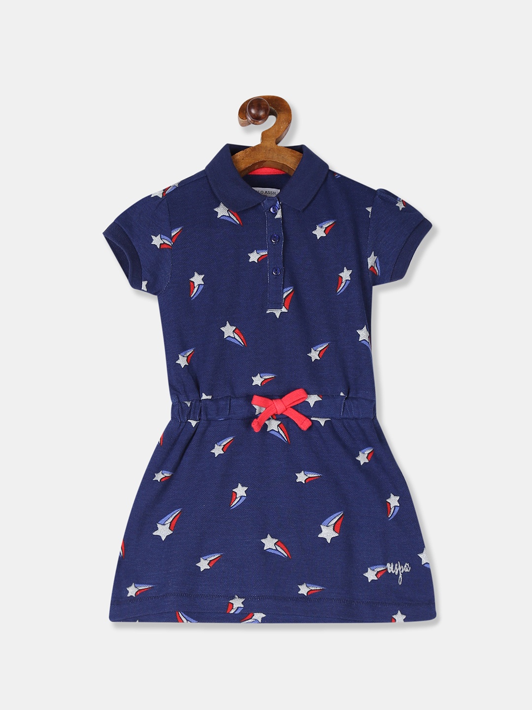 

U.S. Polo Assn. Kids Girls Navy Blue Printed Fit and Flare Dress