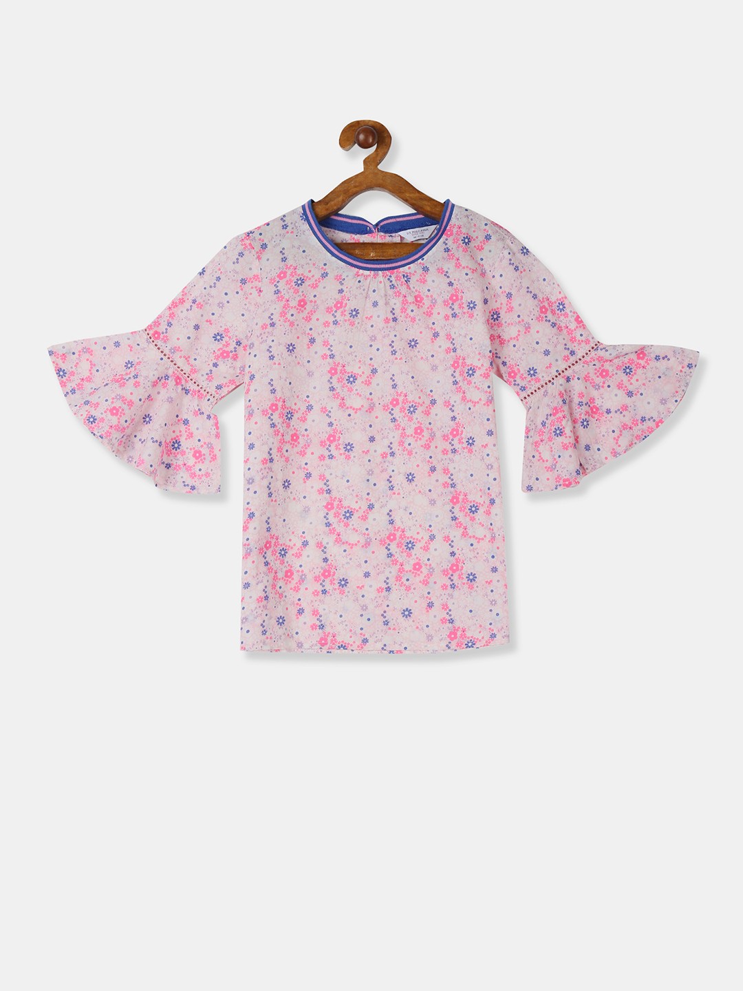 

U.S. Polo Assn. Kids Girls Pink & Blue Printed Pure Cotton Top