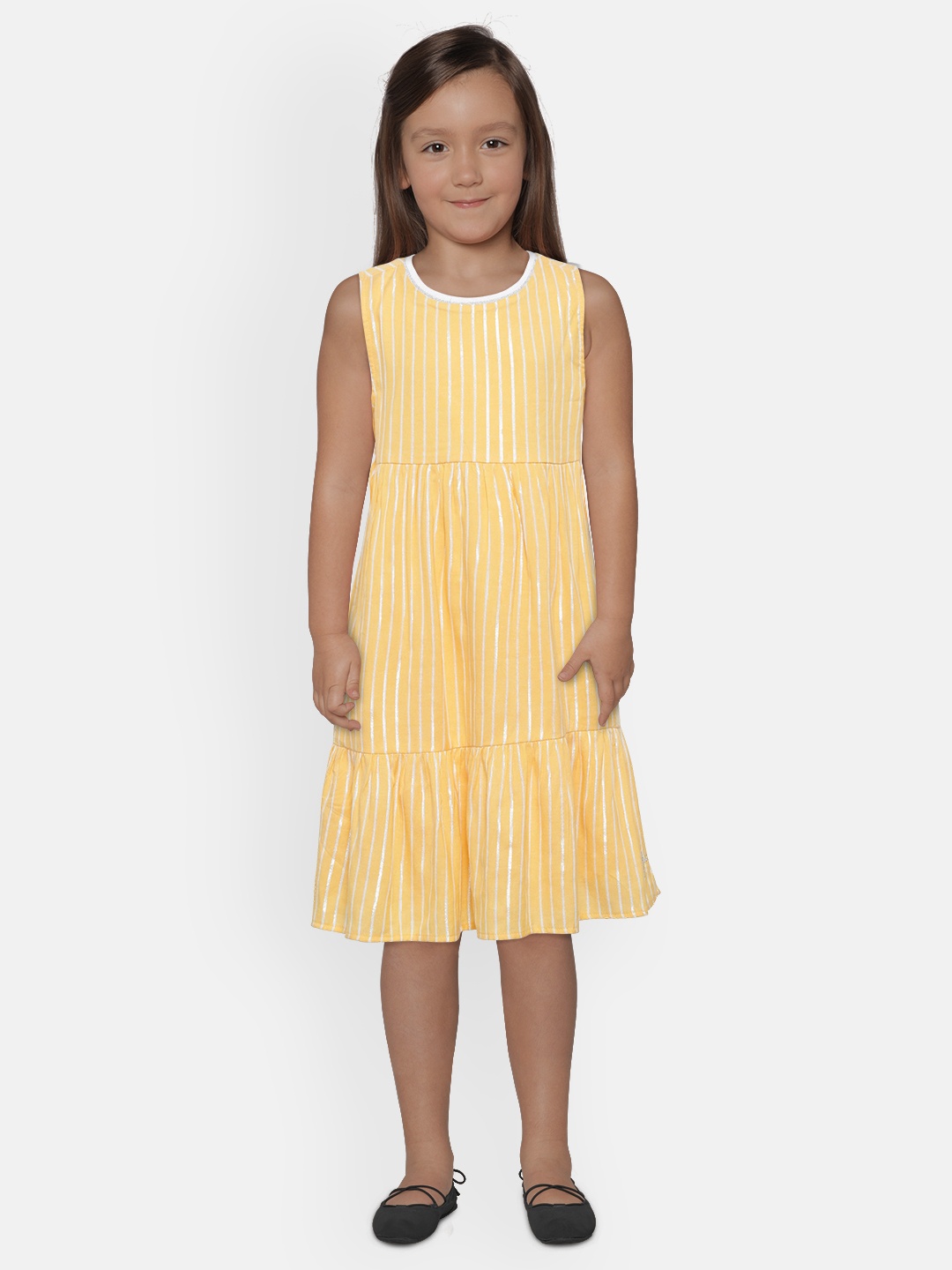 

U.S. Polo Assn. Kids Girls Yellow & White Striped A-Line Dress