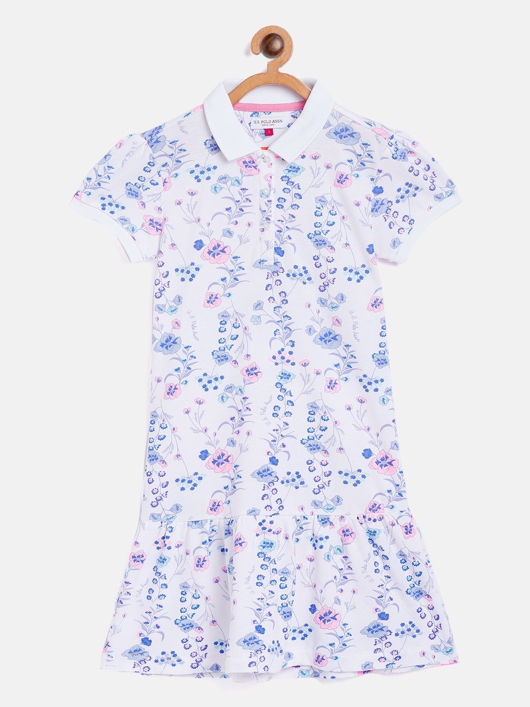 

U.S. Polo Assn. Kids Girls White & Blue Printed T-shirt Dress