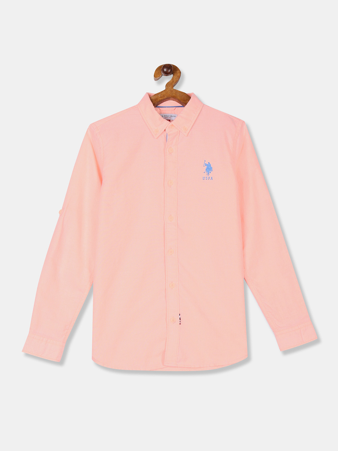 

U.S. Polo Assn. Kids Boys Peach-Coloured Regular Fit Solid Casual Shirt