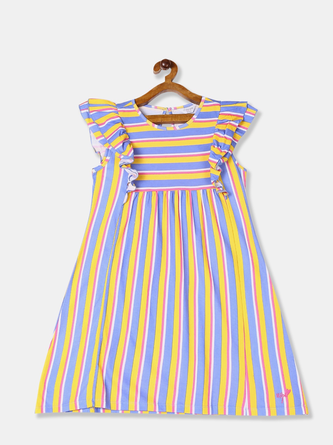 

U.S. Polo Assn. Kids Girls Blue & Yellow Striped A-Line Dress