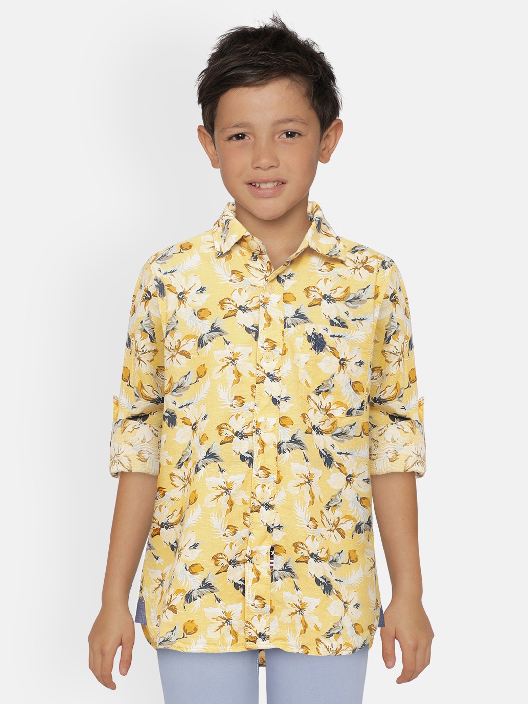 

U.S. Polo Assn. Kids Boys Beige Regular Fit Printed Casual Shirt