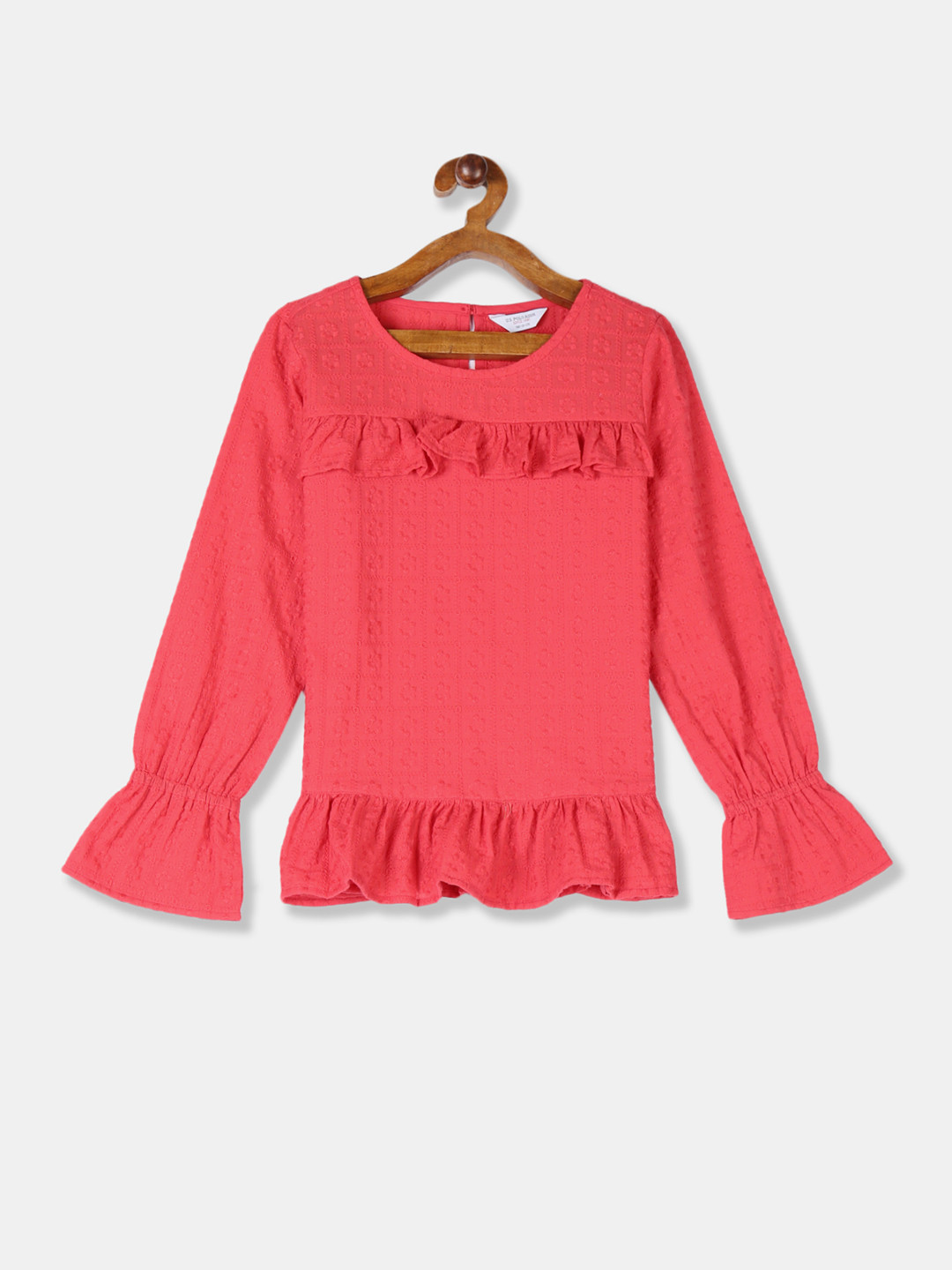 

U.S. Polo Assn. Kids Girls Red Solid Pure Cotton Top