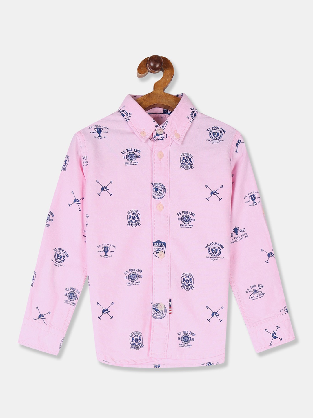 

U.S. Polo Assn. Kids Boys Pink & Blue Regular Fit Printed Casual Shirt