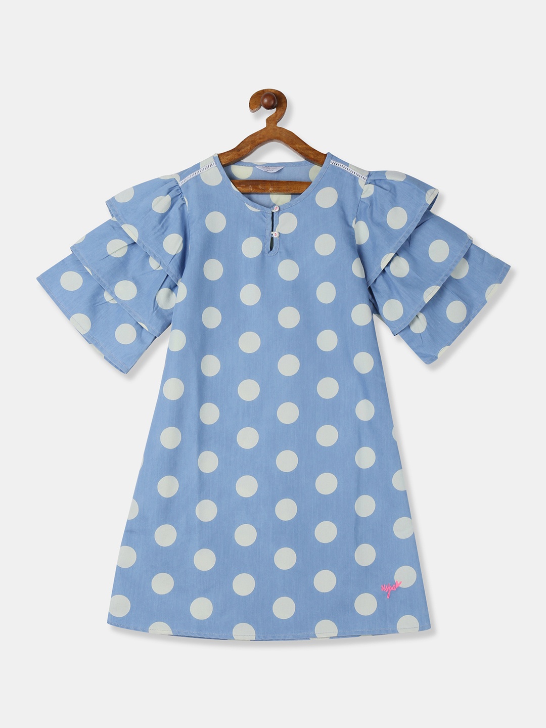 

U.S. Polo Assn. Kids Girls Blue Polka Dots Print A-Line Dress