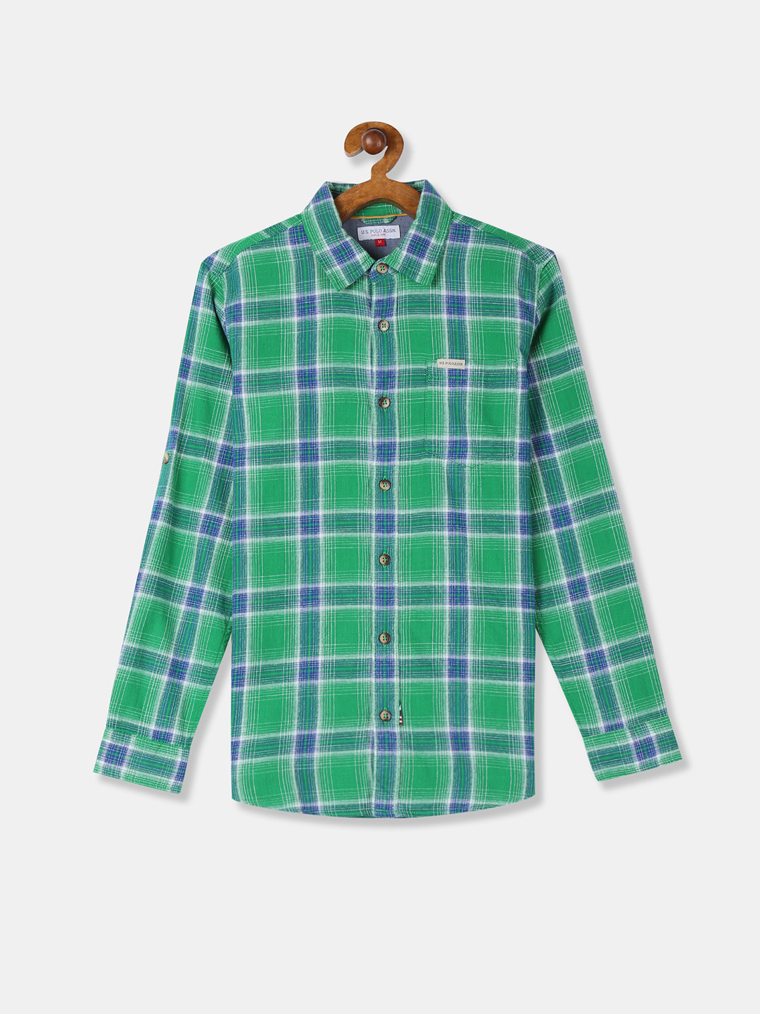 

U.S. Polo Assn. Kids Boys Green & Blue Regular Fit Checked Casual Shirt