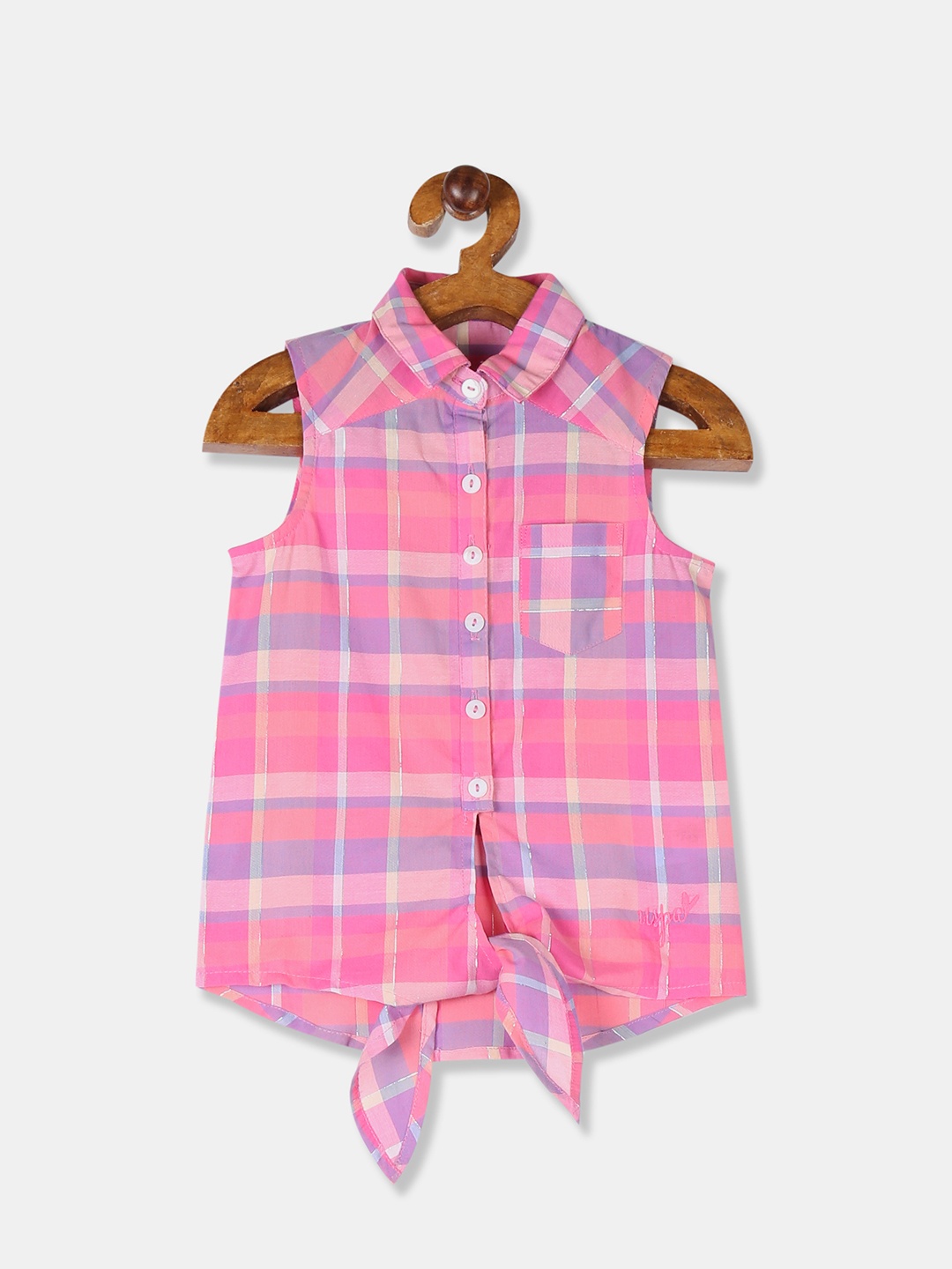 

U.S. Polo Assn. Kids Girls Pink Solid Shirt Style Pure Cotton Top