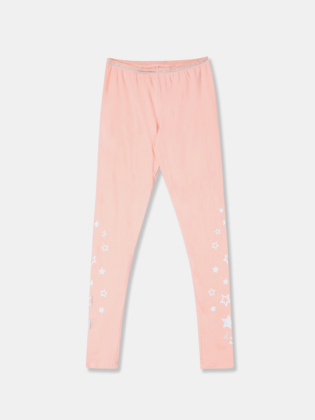 

U.S. Polo Assn. Kids Girls Peach-Coloured Printed Ankle-Length Leggings