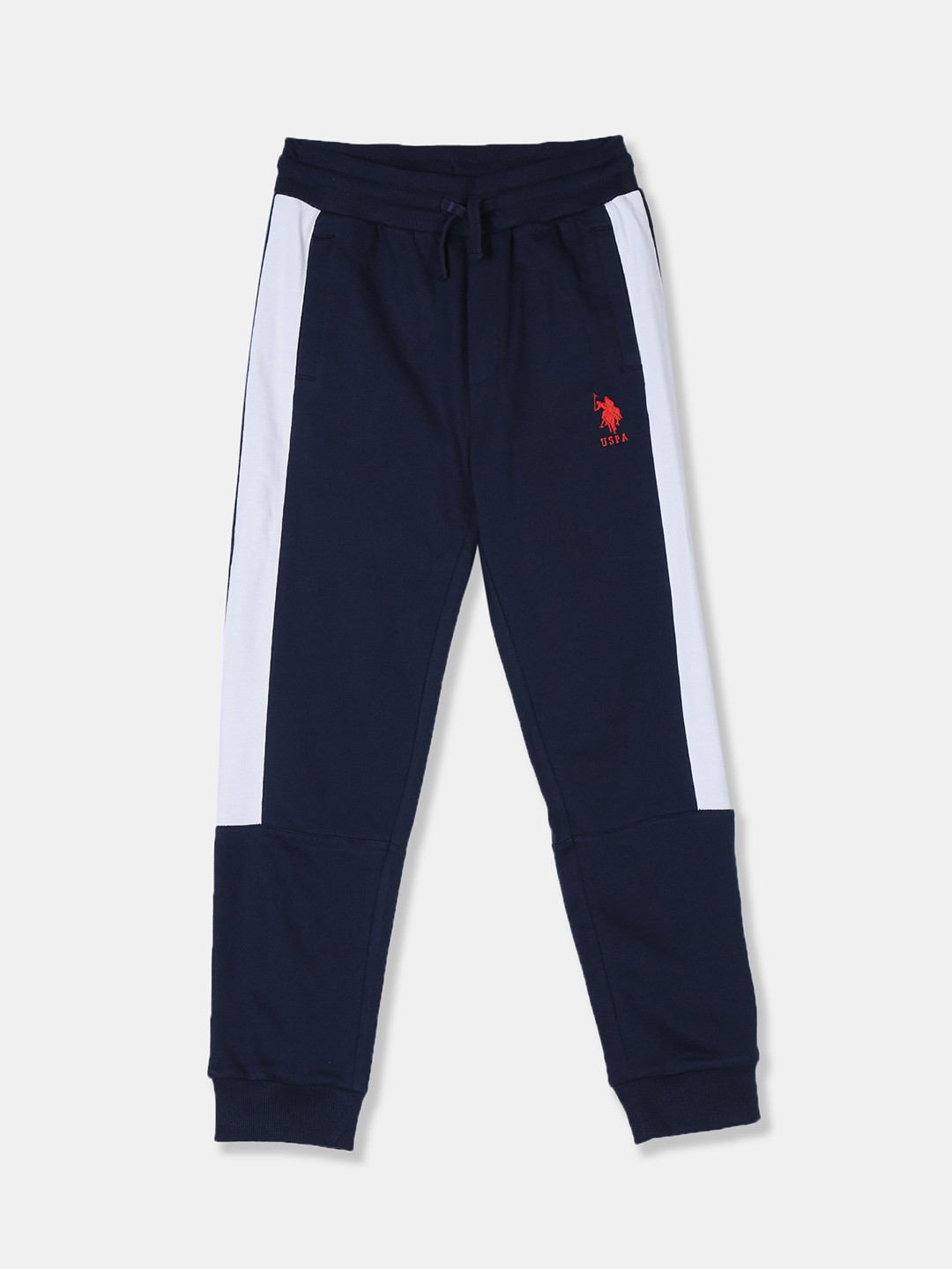 

U.S. Polo Assn. Kids Boys Navy Blue & White Colourblocked Joggers