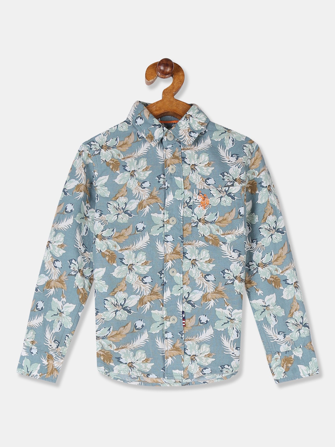 

U.S. Polo Assn. Kids Boys Grey & White Regular Fit Floral Printed Casual Shirt