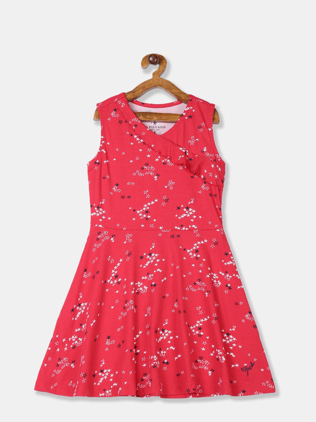 

U.S. Polo Assn. Kids Girls Red & White Printed Fit and Flare Dress