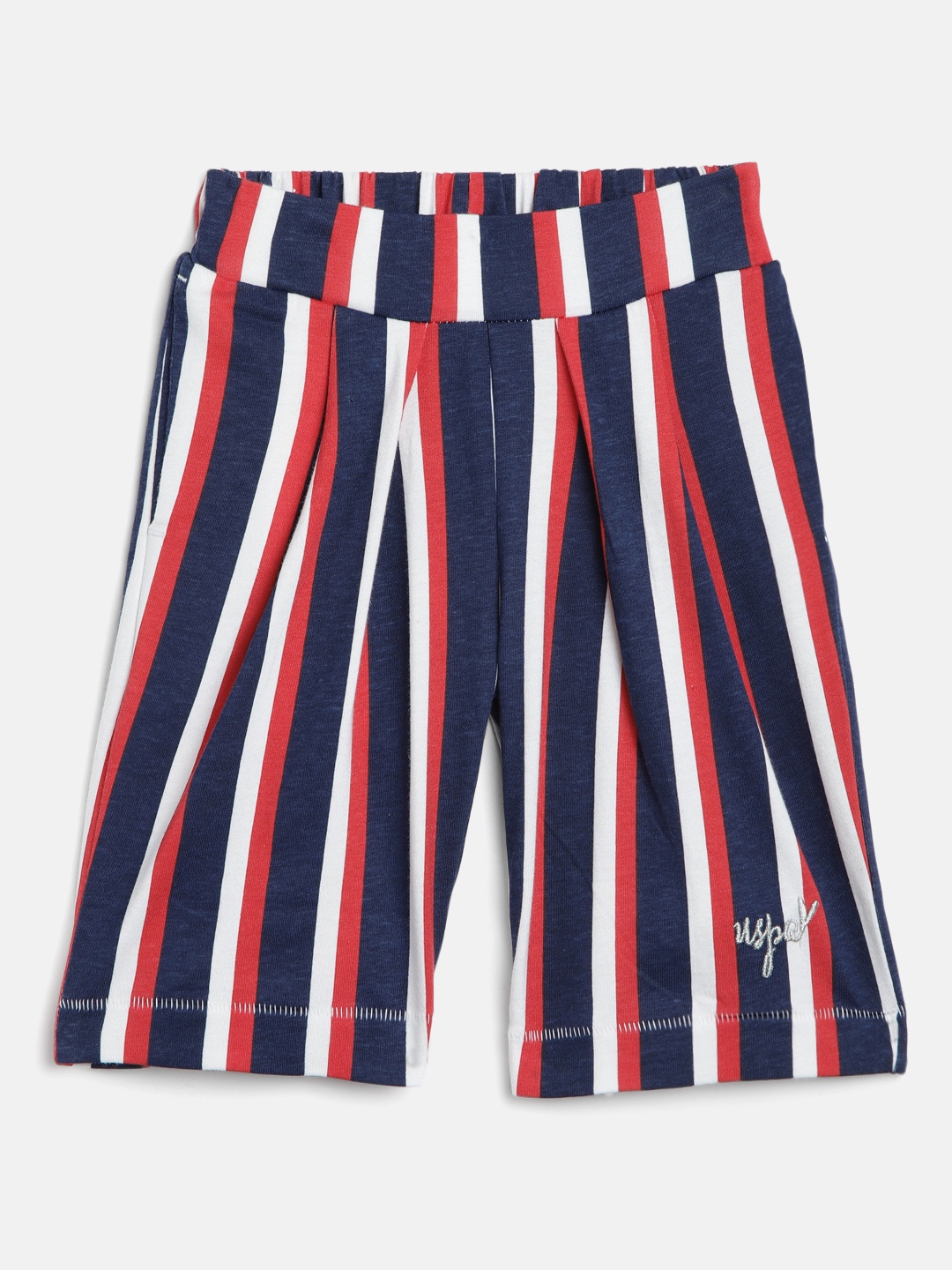 

U.S. Polo Assn. Kids Girls Red & Navy Blue Striped Wide Leg Palazzos