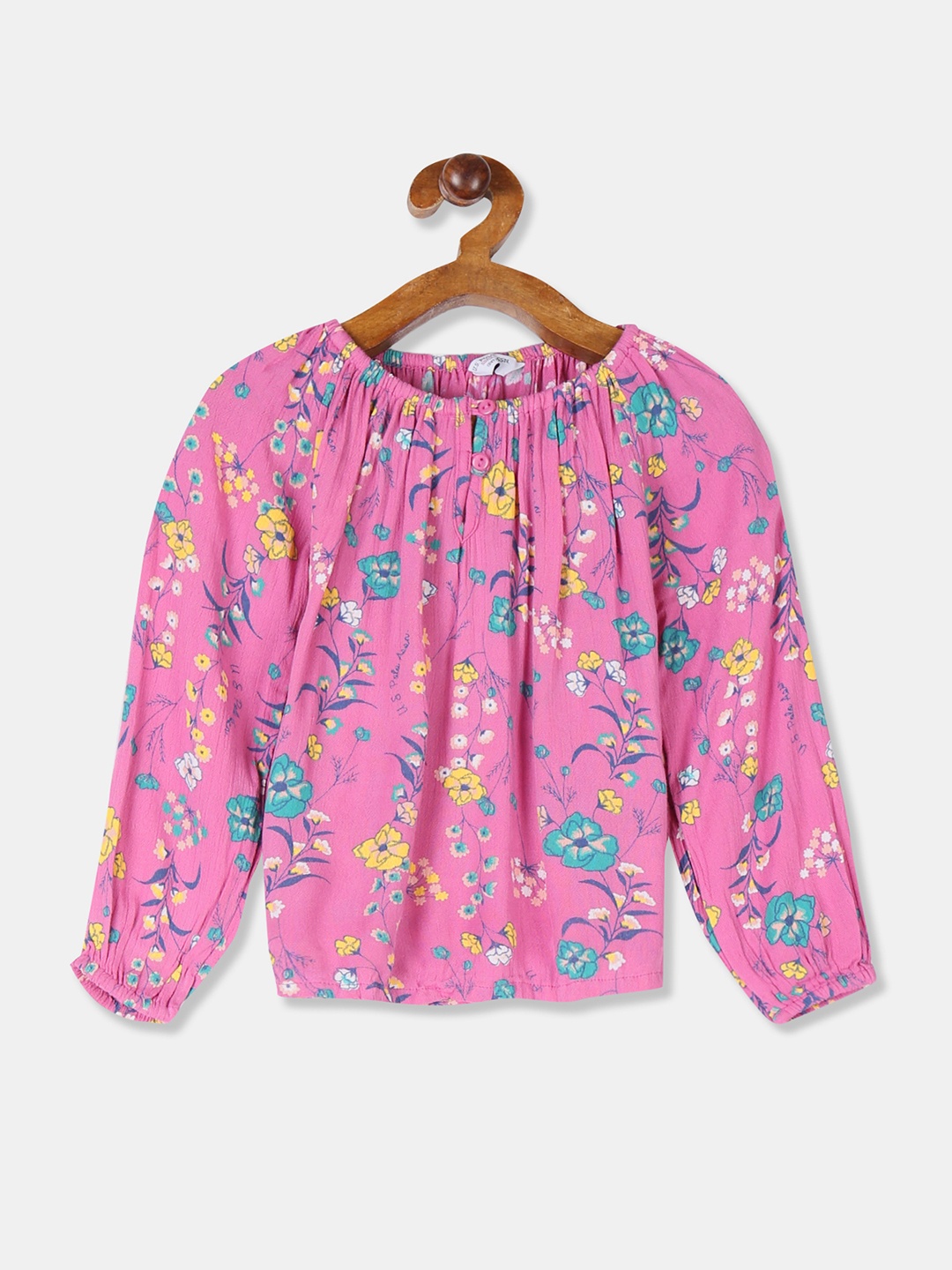 

U.S. Polo Assn. Kids Girls Pink & Yellow Printed Top