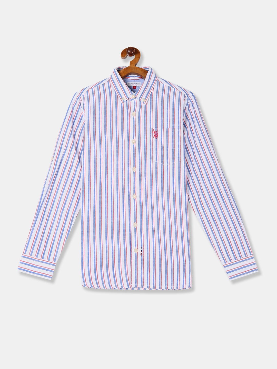 

U.S. Polo Assn. Kids Boys Blue & White Regular Fit Striped Casual Shirt