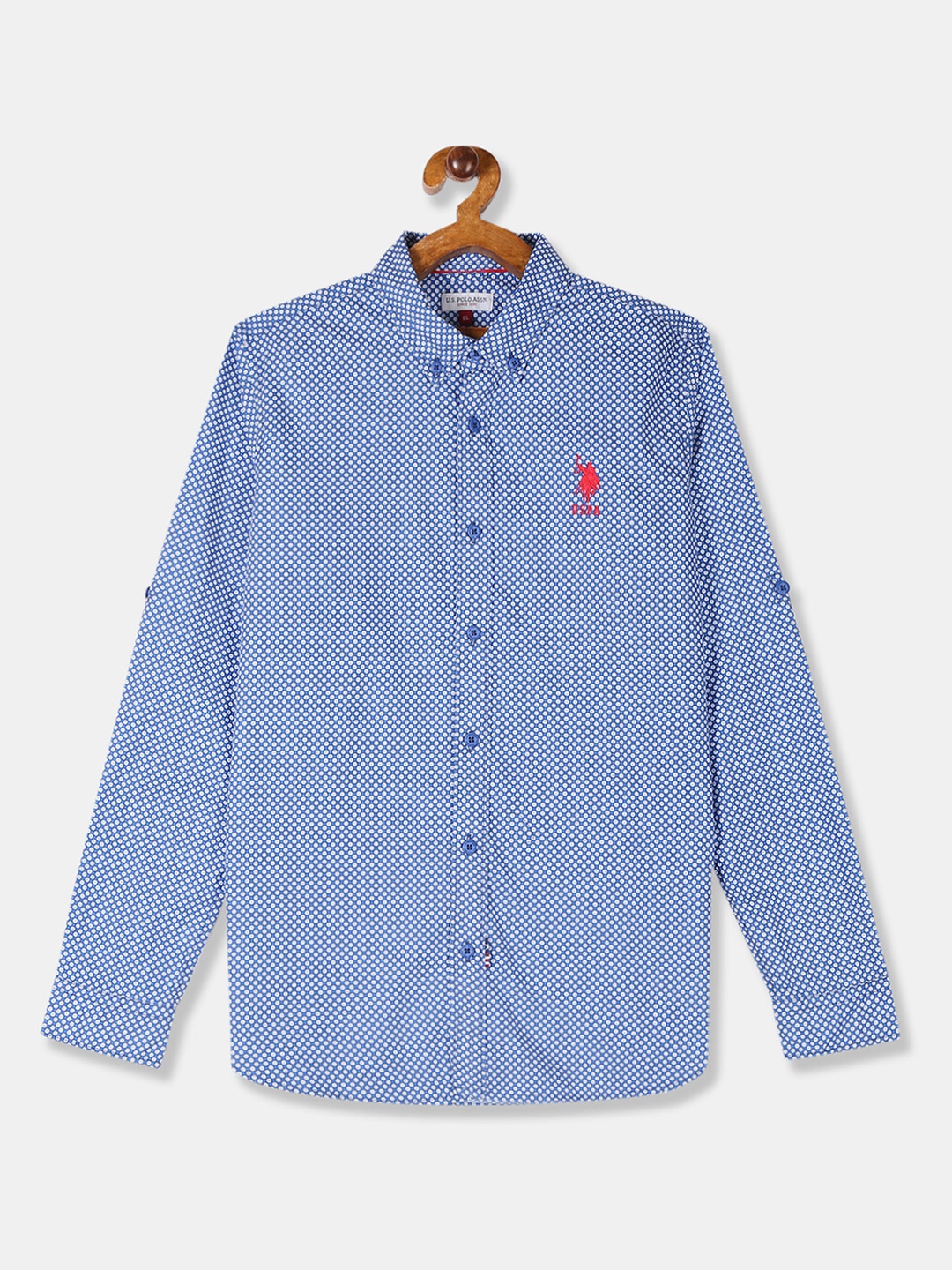 

U.S. Polo Assn. Kids Boys Blue & White Regular Fit Geometric Printed Casual Shirt