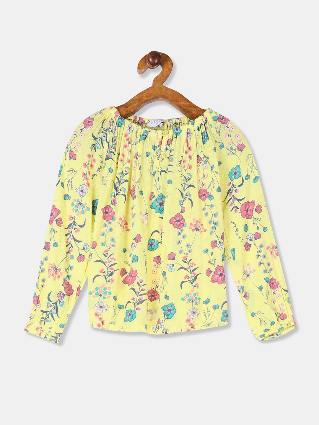 

U.S. Polo Assn. Kids Girls Yellow & Pink Printed Top