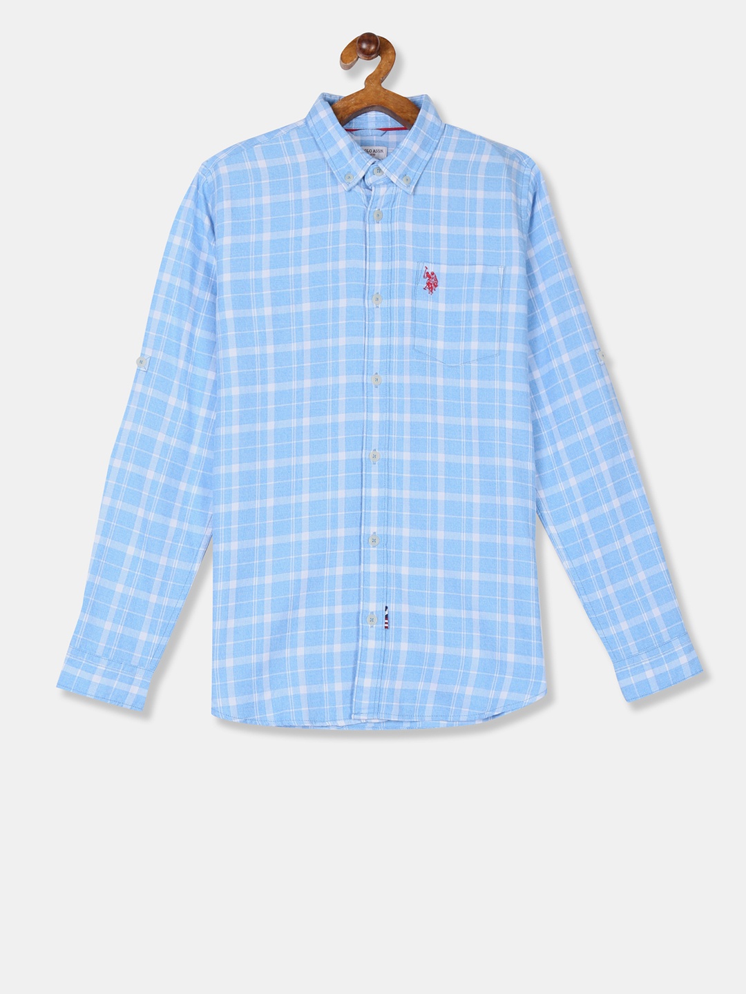 

U.S. Polo Assn. Kids Boys Blue & White Regular Fit Checked Casual Shirt