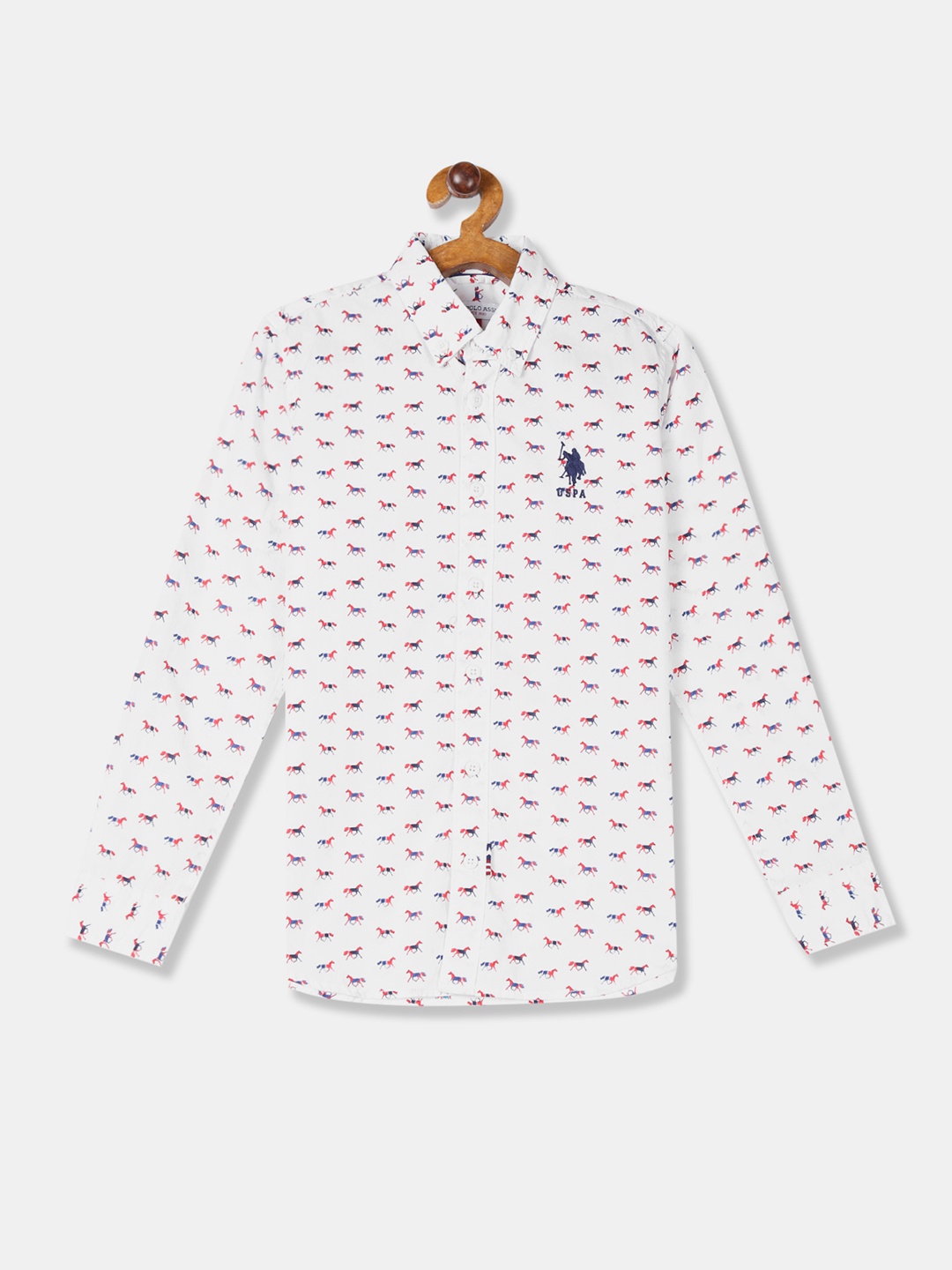

U.S. Polo Assn. Kids Boys White & Pink Regular Fit Printed Casual Shirt