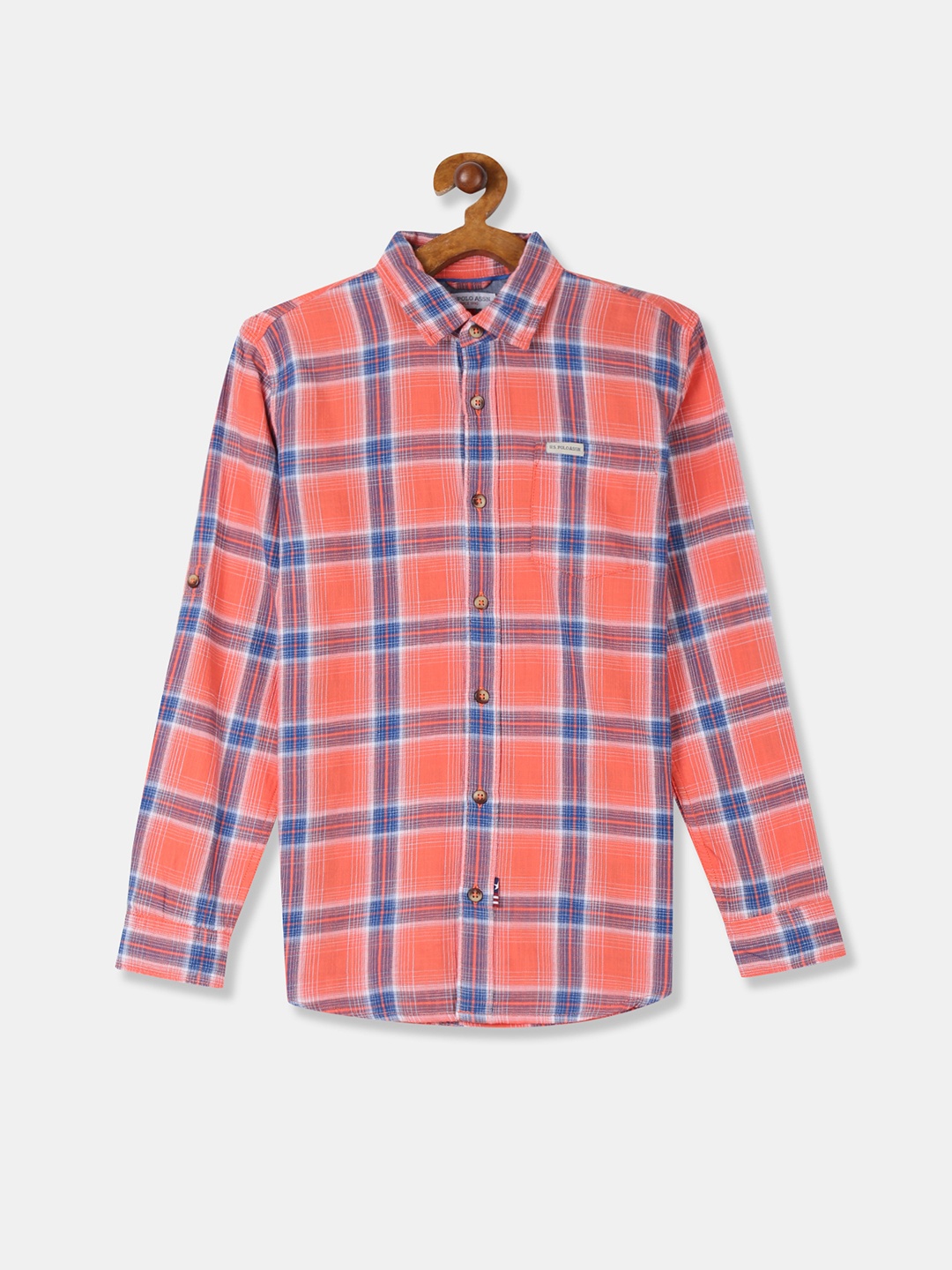 

U.S. Polo Assn. Kids Boys Red & Blue Regular Fit Checked Casual Shirt