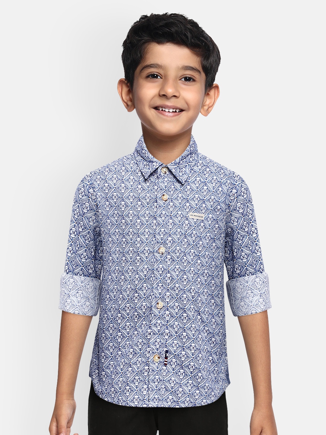 

U.S. Polo Assn. Kids Boys Navy Blue & White Regular Fit Striped Casual Shirt