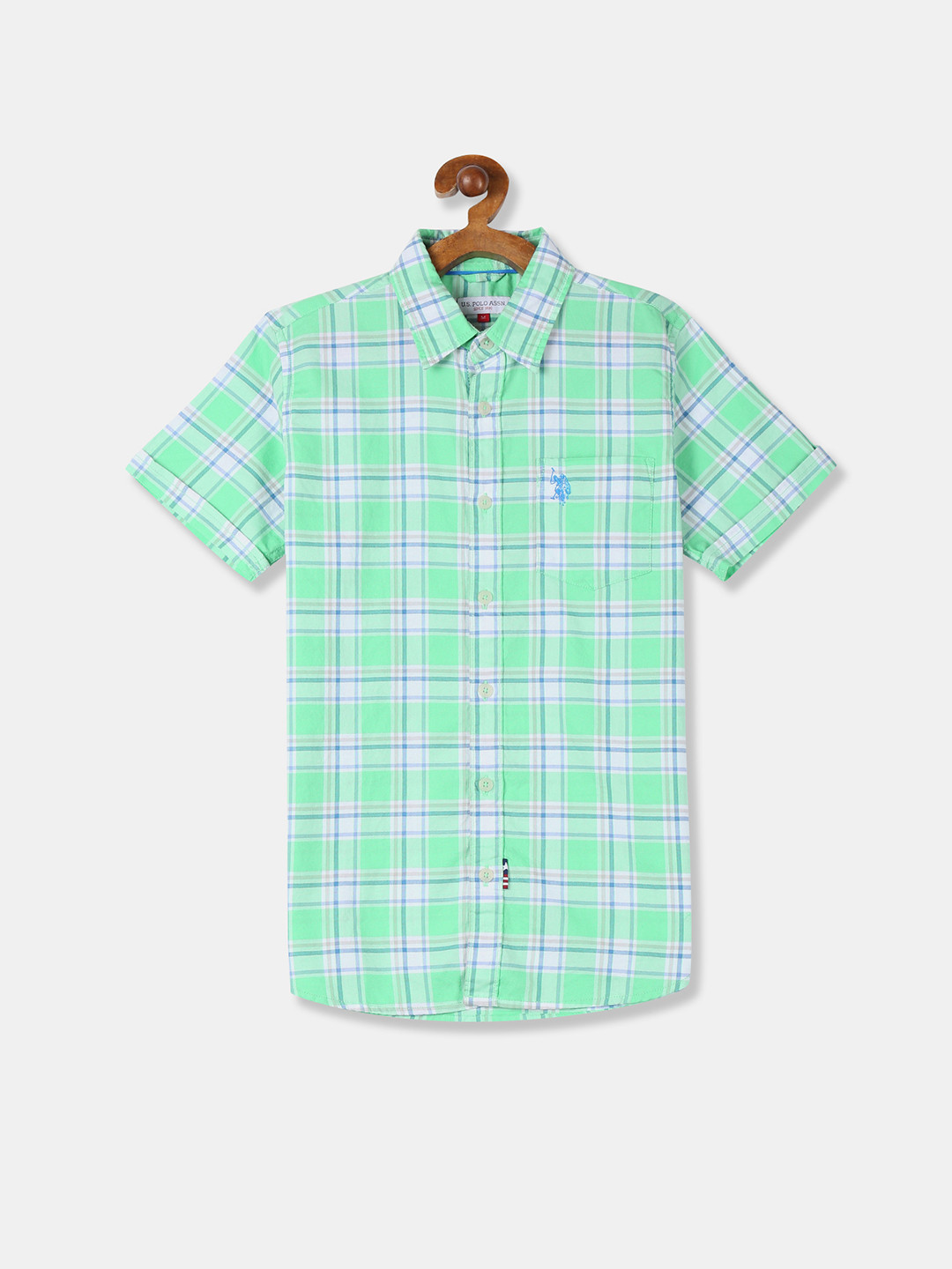 

U.S. Polo Assn. Kids Boys Green & White Regular Fit Checked Casual Shirt