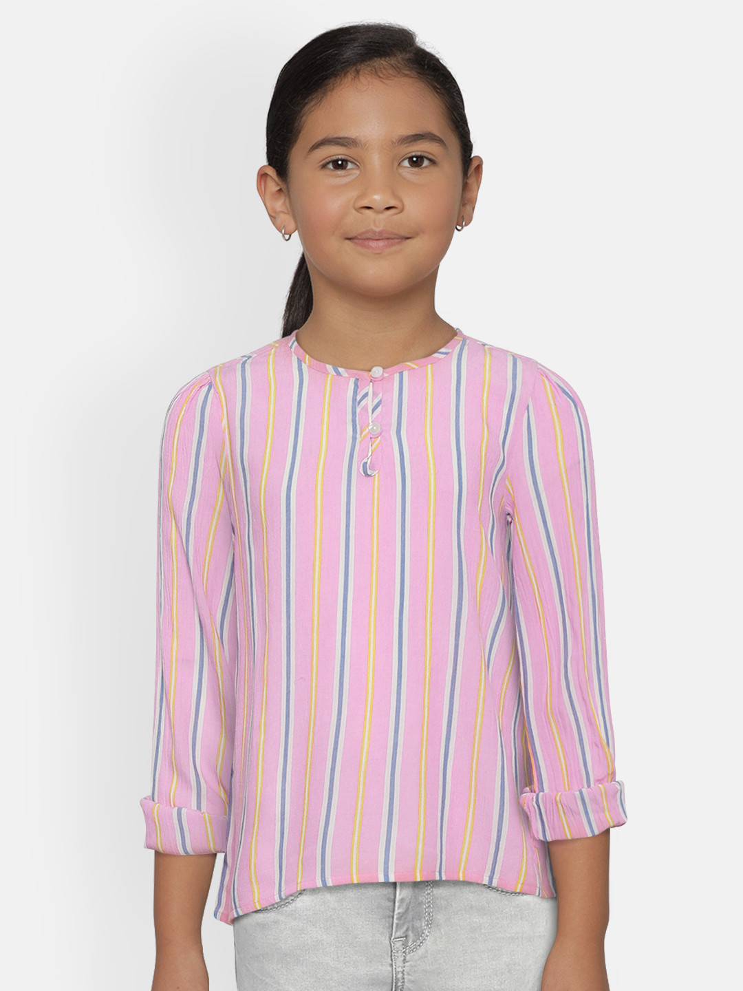

U.S. Polo Assn. Kids Girls Pink & White Striped Top