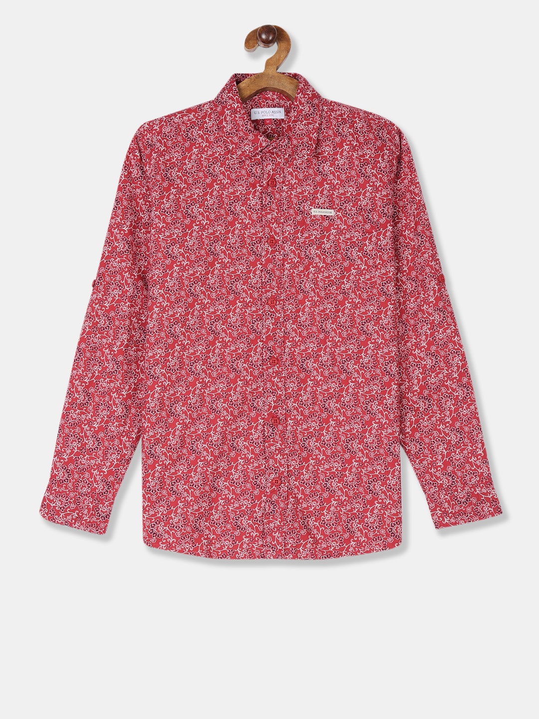 

U.S. Polo Assn. Kids Boys Red & Off-White Regular Fit Printed Casual Shirt
