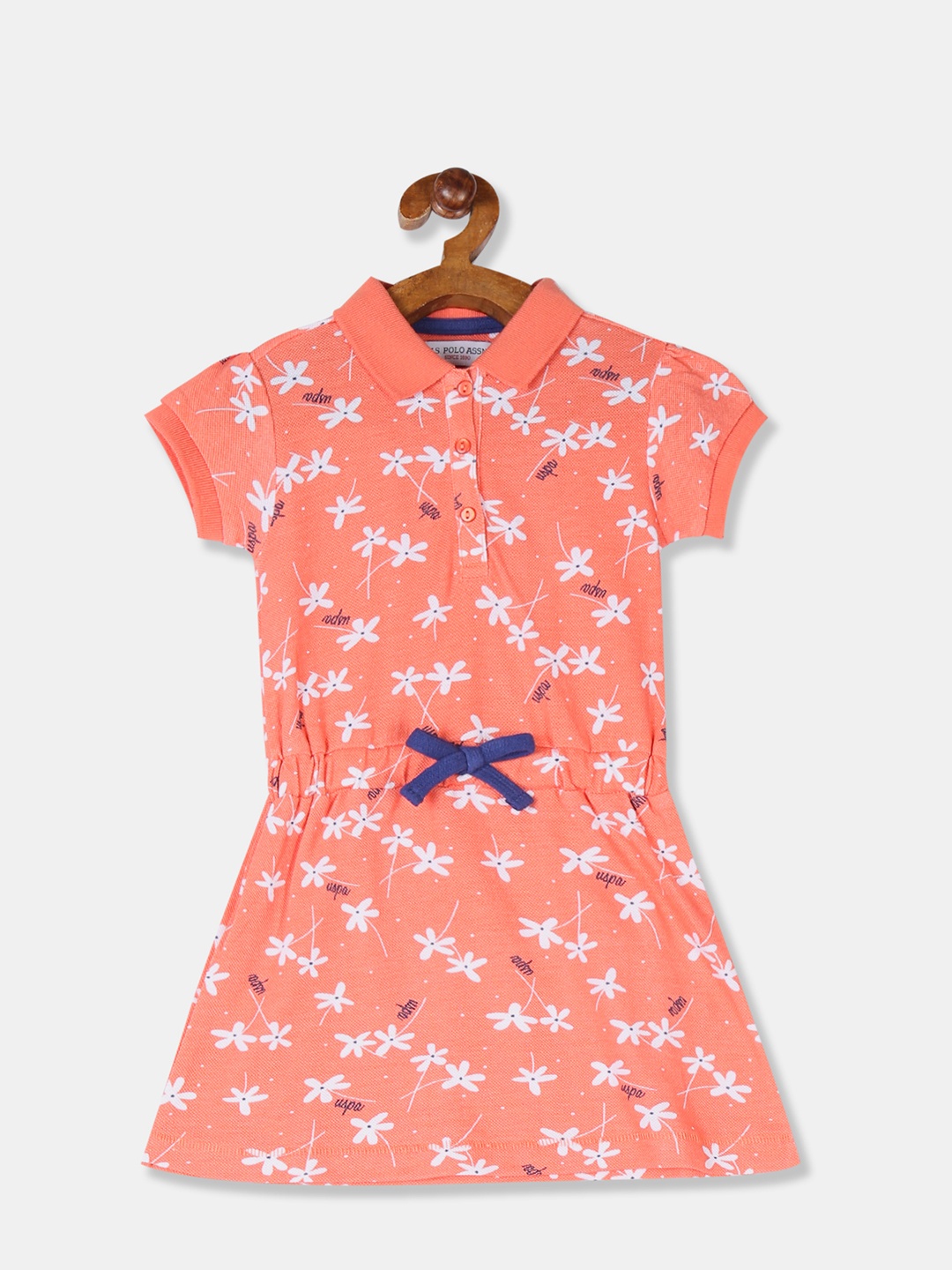 

U.S. Polo Assn. Kids Girls Peach-Coloured Printed Fit and Flare Dress