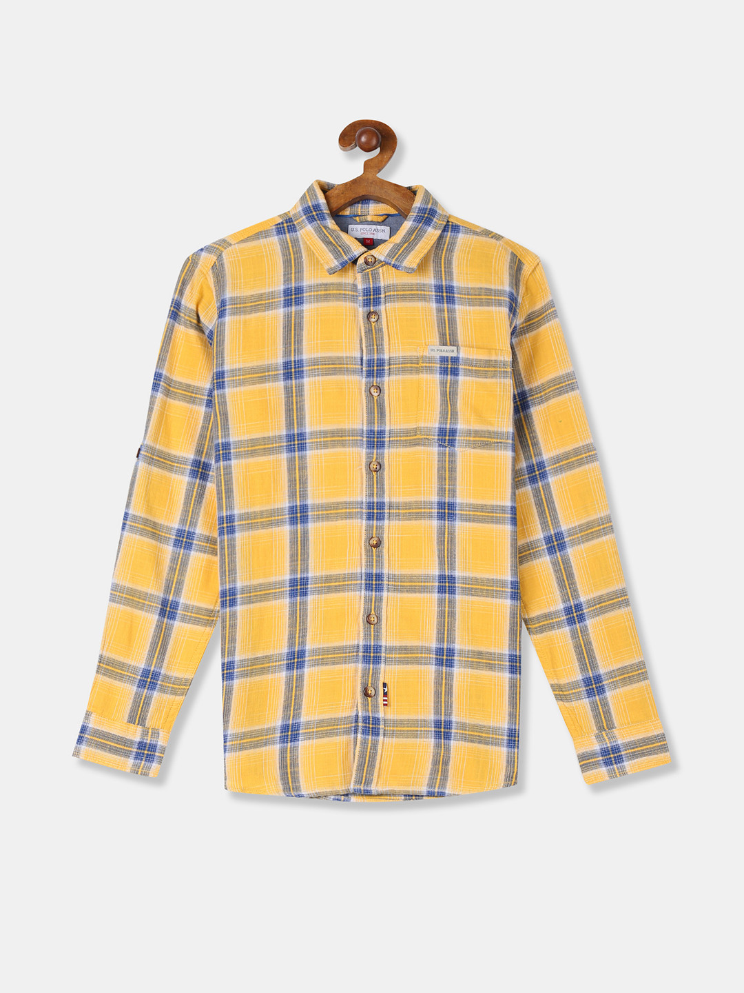 

U.S. Polo Assn. Kids Boys Yellow & Blue Regular Fit Checked Casual Shirt