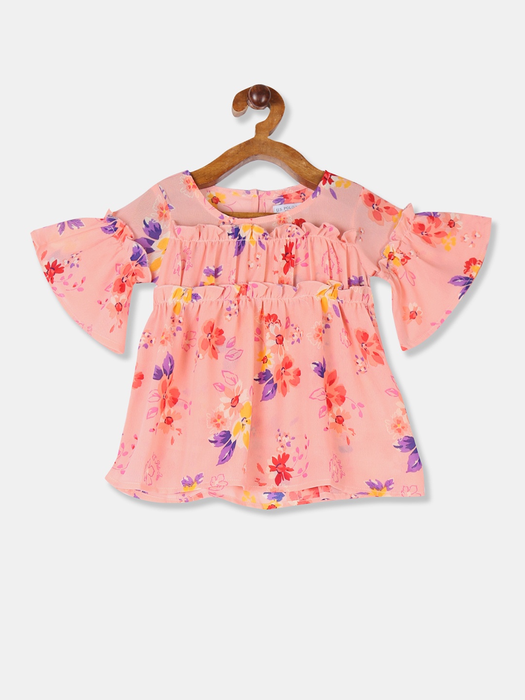 

U.S. Polo Assn. Kids Girls Peach-Coloured Printed Top