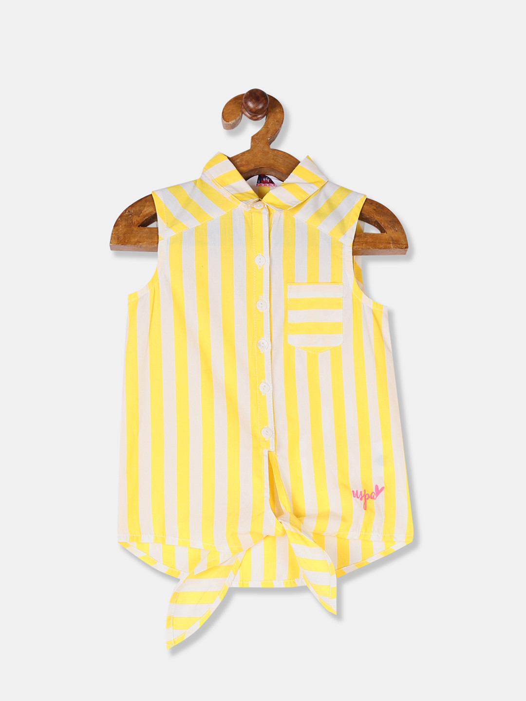 

U.S. Polo Assn. Kids Girls Yellow & White Solid Shirt Style Pure Cotton Top