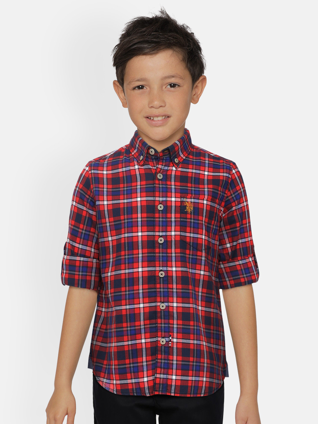 

U.S. Polo Assn. Kids Boys Red & Blue Regular Fit Checked Casual Shirt