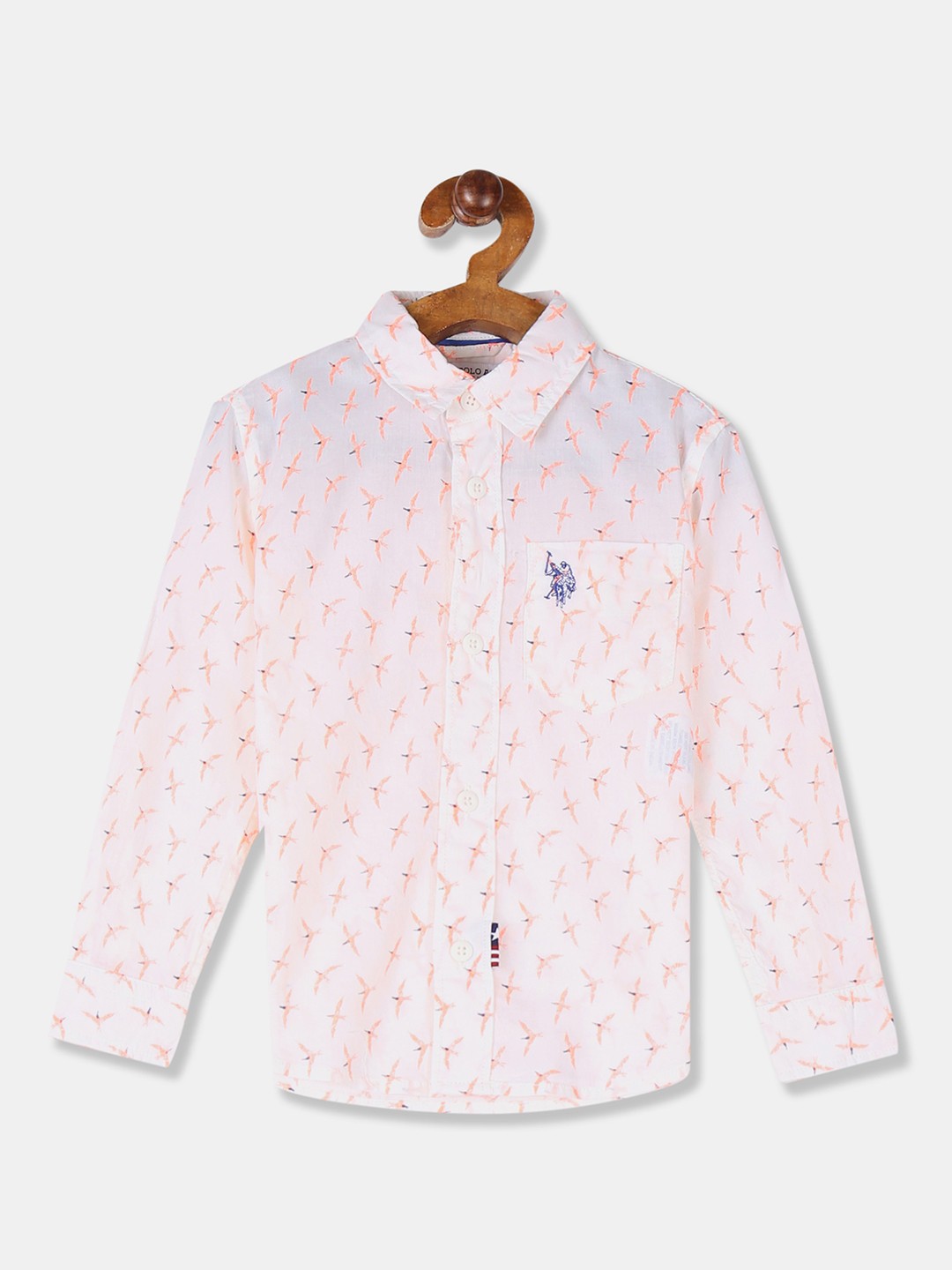 

U.S. Polo Assn. Kids Boys White & Orange Regular Fit Printed Casual Shirt