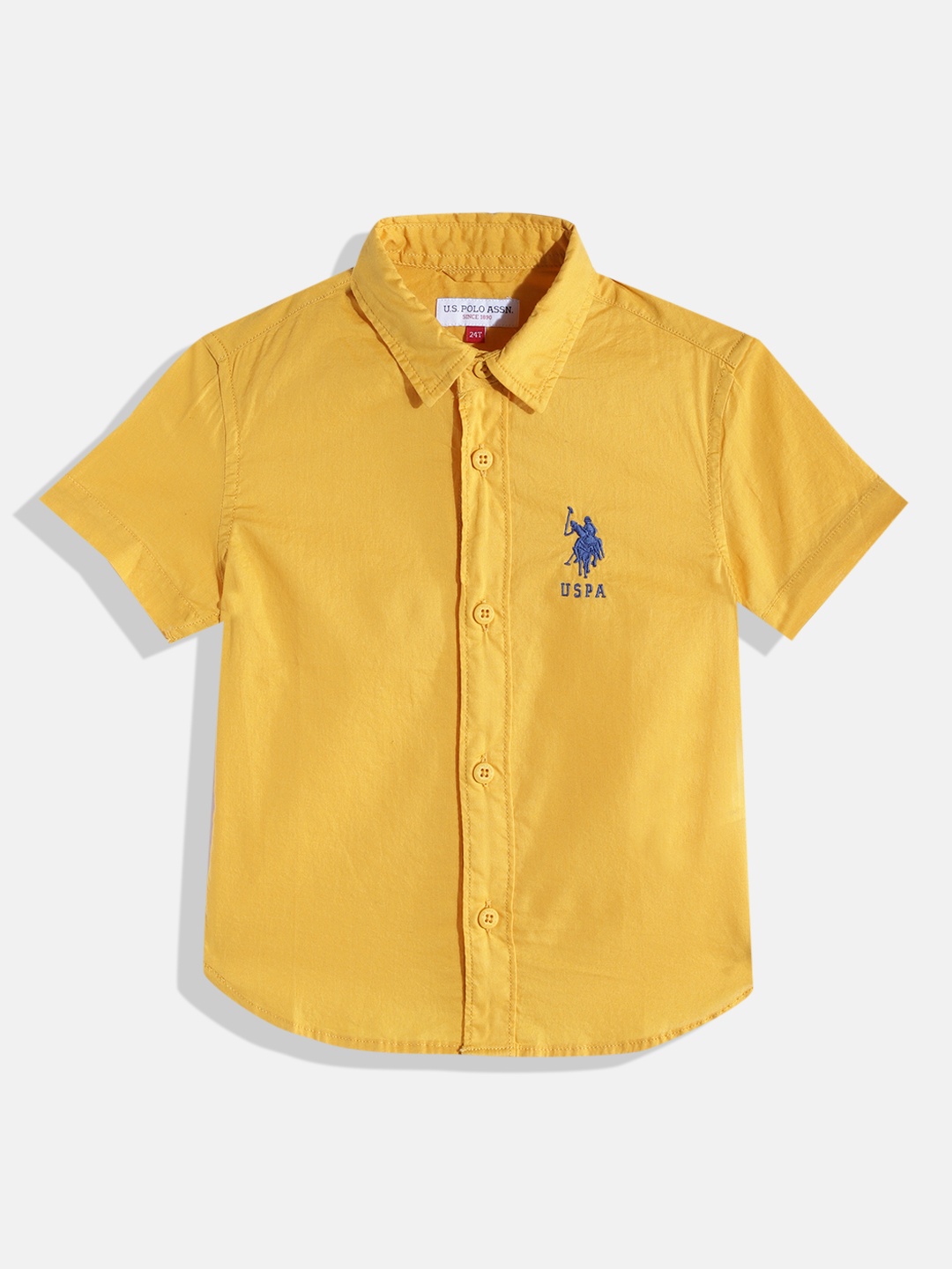 

U S Polo Assn Kids Boys Mustard Yellow Solid Pure Cotton Casual Shirt