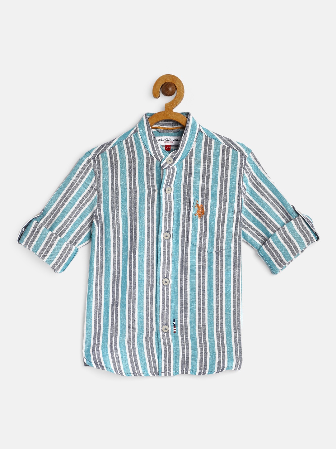 

U.S. Polo Assn. Kids Boys Turquoise Blue & Grey Regular Fit Striped Casual Shirt