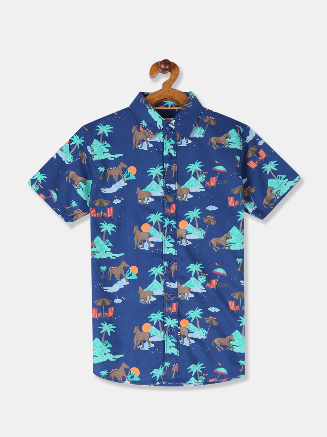 

U.S. Polo Assn. Kids Boys Blue & Green Regular Fit Printed Casual Shirt