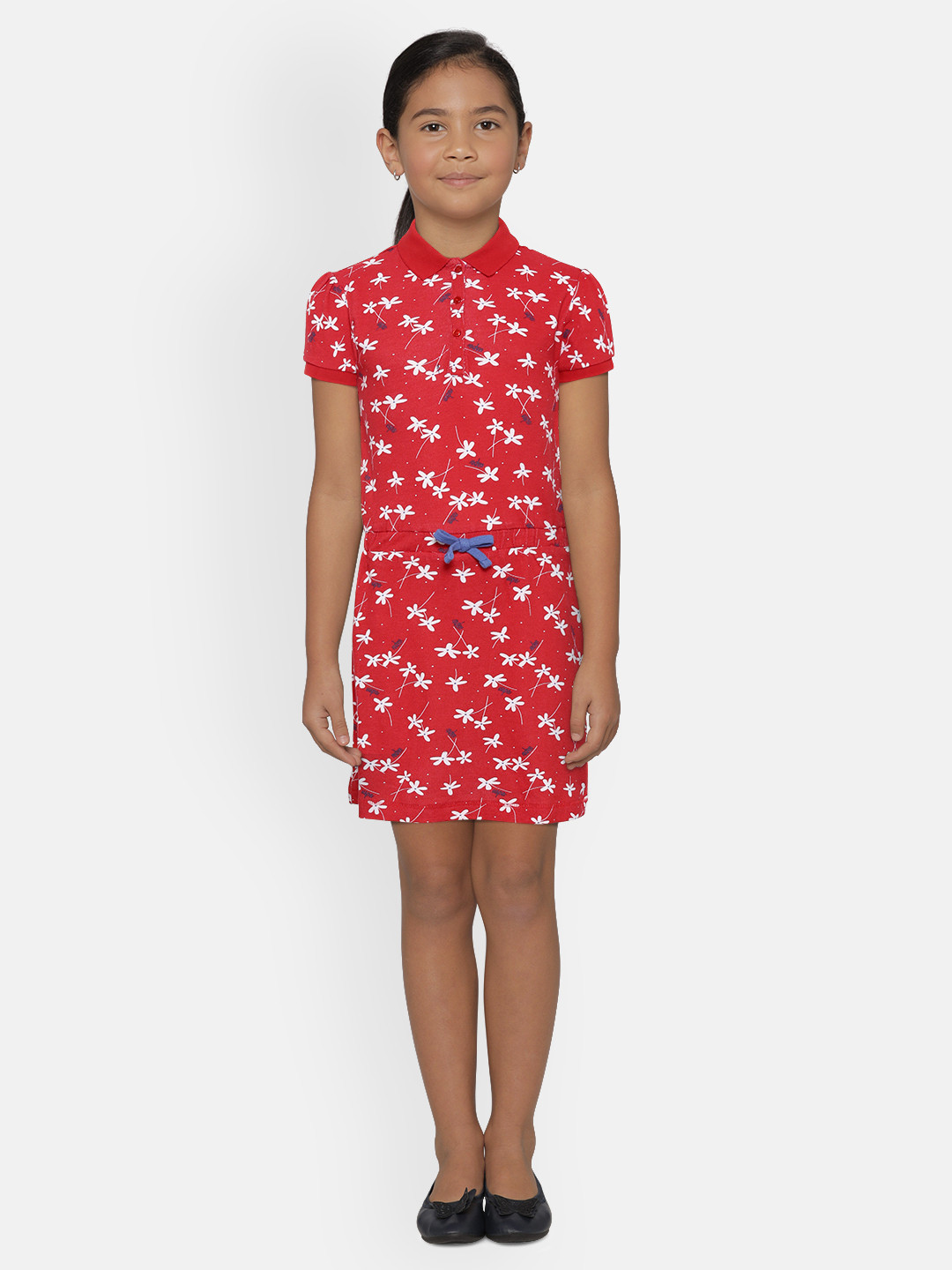 

U.S. Polo Assn. Kids Girls Red & White Printed T-shirt Dress