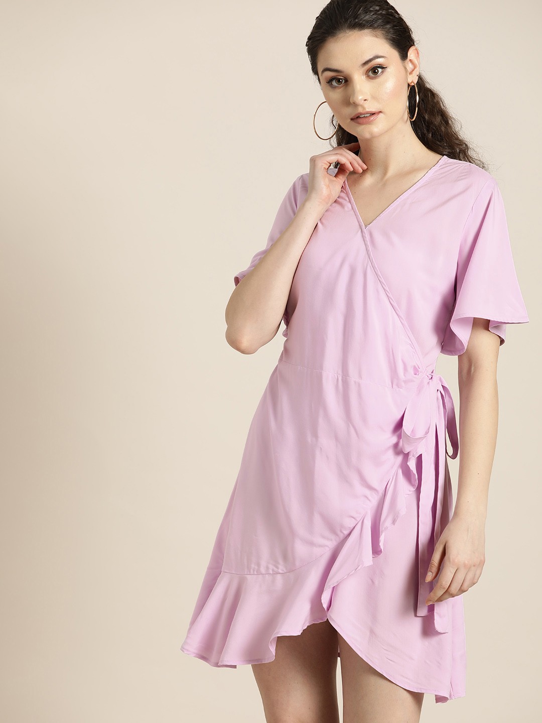 

Moda Rapido Women Lavender Solid Wrap Dress