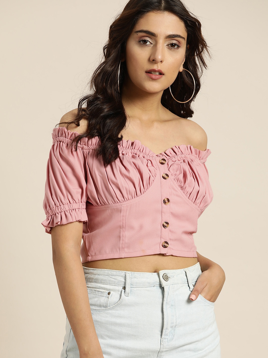 

Moda Rapido Women Pink Solid Crop Top