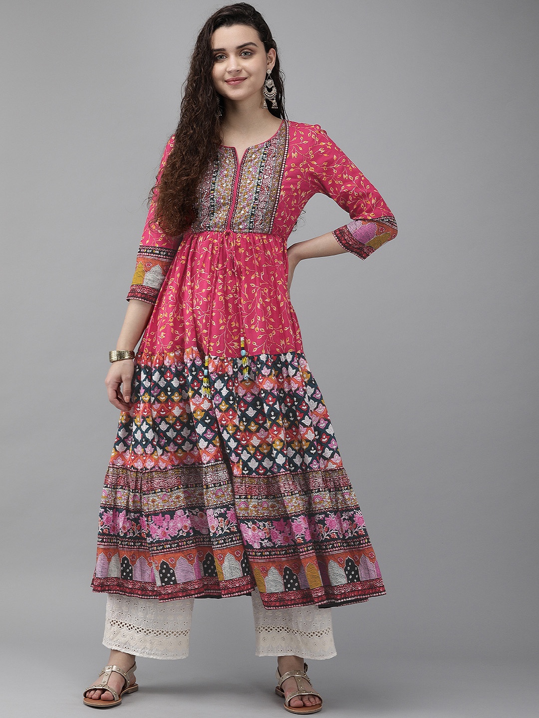 

Rain & Rainbow Women Pink Printed Tiering Anarkali Kurta