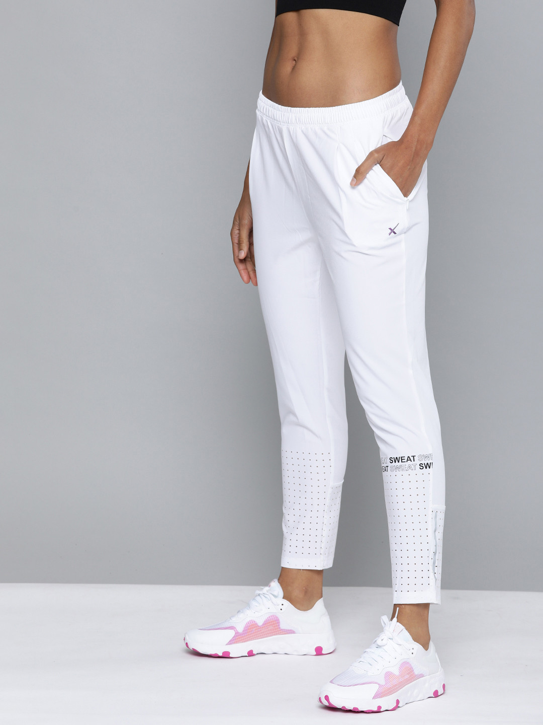 

HRX by Hrithik Roshan Women White Solid Slim Rapid Dry Antimicrobial Training Track Pants