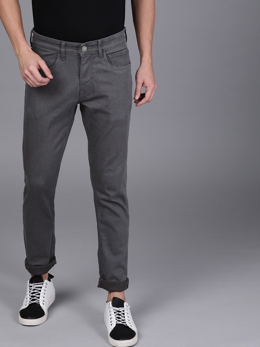 

WROGN Men Grey Slim Fit Mid-Rise Clean Look Stretchable Jeans