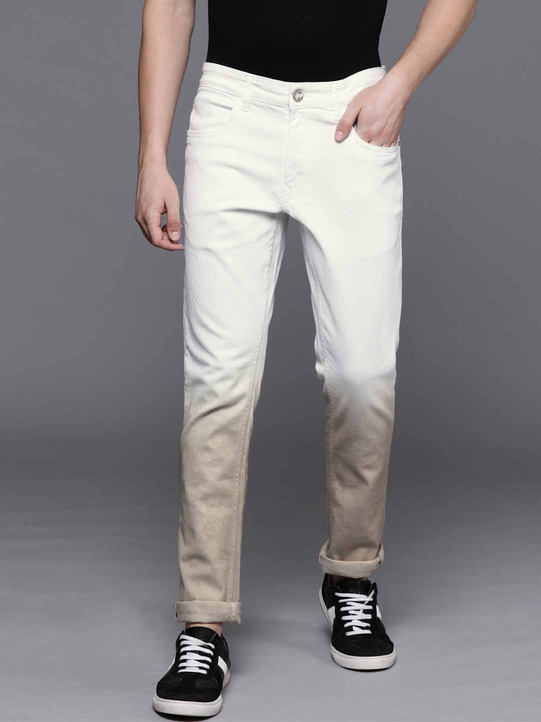 

WROGN Men White & Beige Ombre Slim Fit Mid-Rise Clean Look Jeans