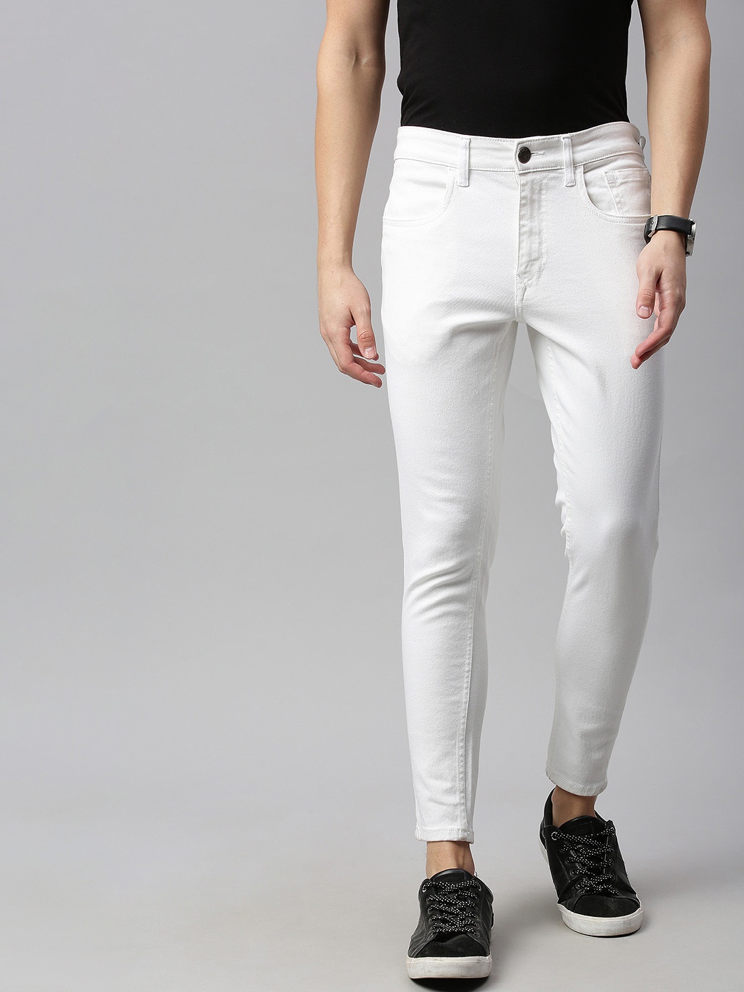

WROGN Men White Skinny Fit Mid-Rise Clean Look Stretchable Jeans