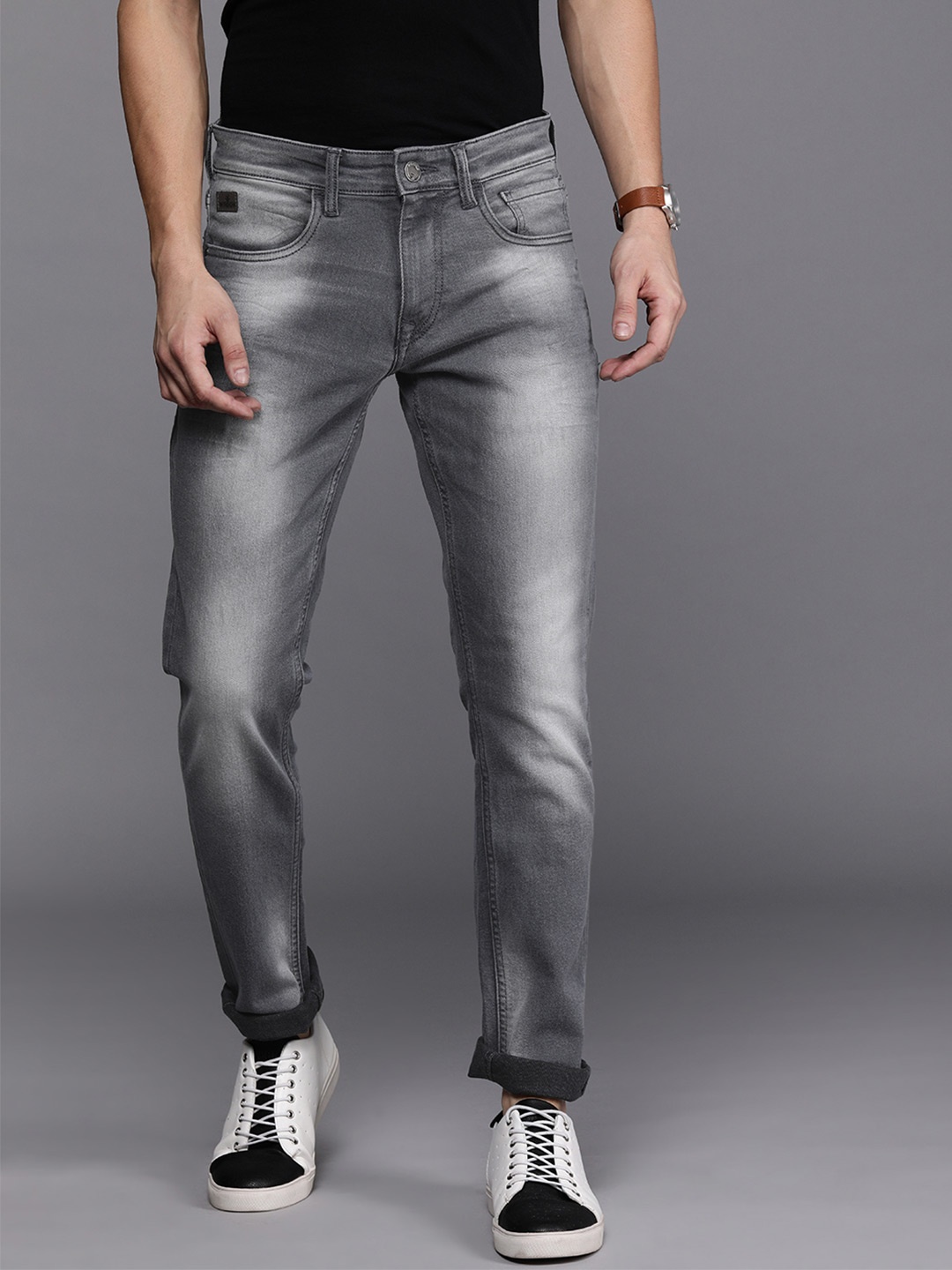 

WROGN Men Grey Slim Fit Mid-Rise Clean Look Stretchable Jeans
