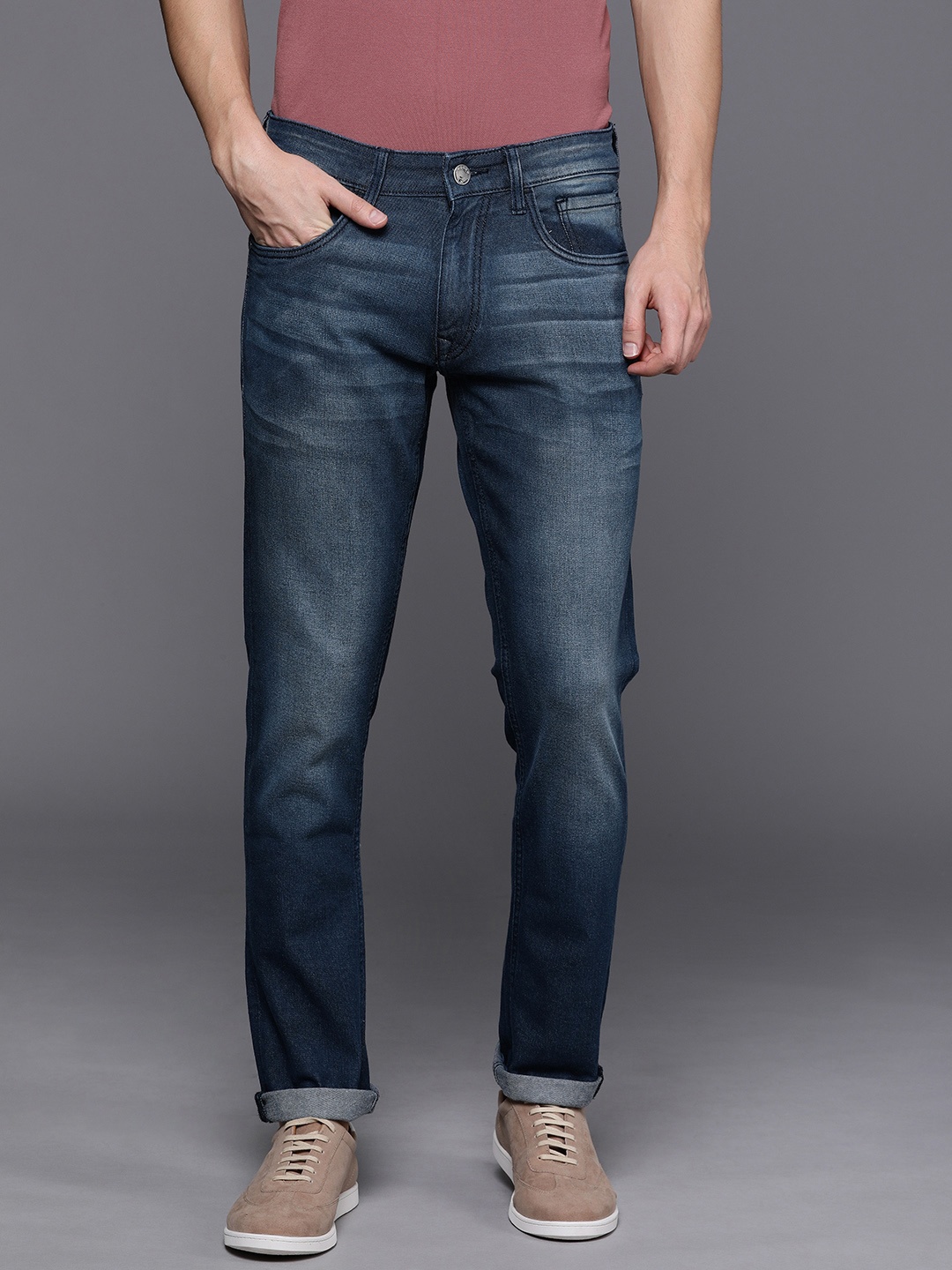 

WROGN Men Blue Slim Fit Mid-Rise Clean Look Stretchable Jeans