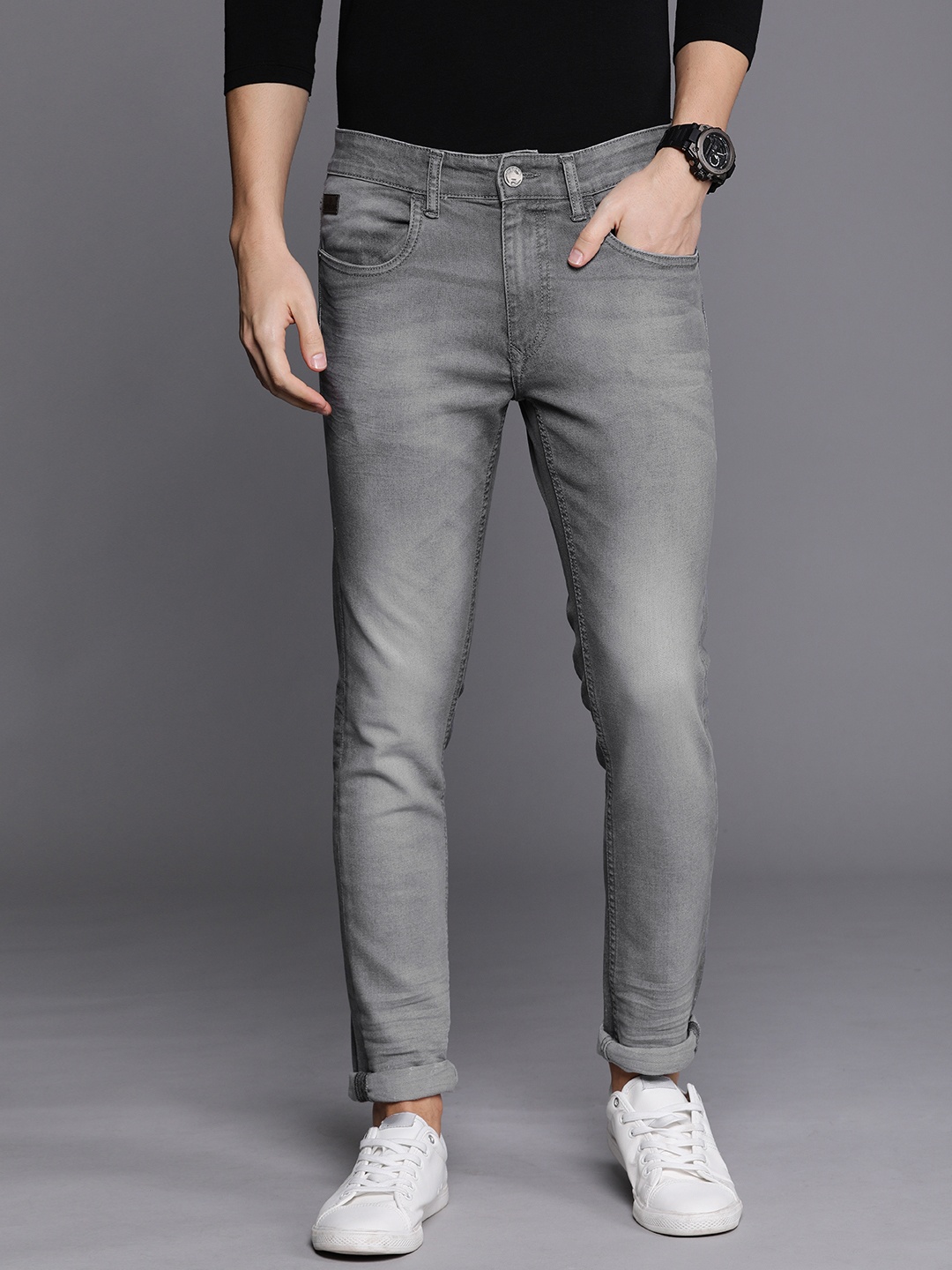

WROGN Men Grey Skinny Fit Mid-Rise Clean Look Stretchable Jeans